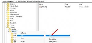 right-click on Microsoft and select New > Key.