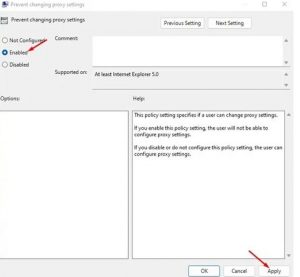 Prevent changing proxy settings